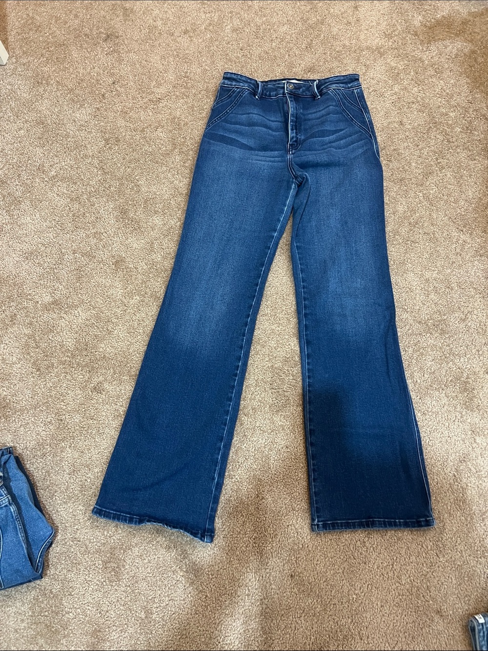 KanCan Dark Blue Flare Wide Leg Jeans